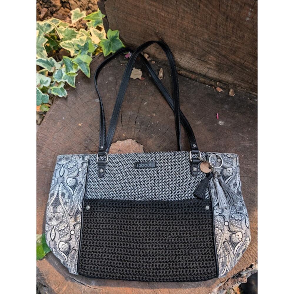 Sakroots print Metro Satchel Handbag black and white